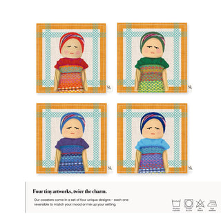 Worry Doll Gold Sienna Linen Coaster / Set 4