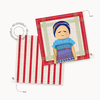 Worry Doll Carmine Linen Coaster / Set 4