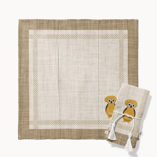 Owl Mustard Vanilla Linen Napkin