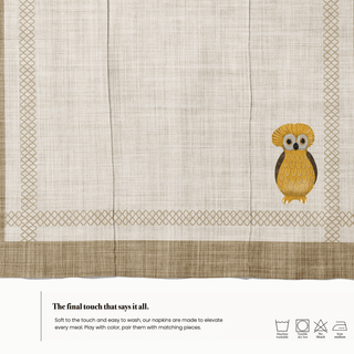 Owl Mustard Vanilla Linen Napkin
