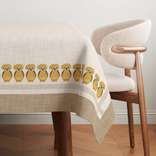 Owl Vanilla Linen Tablecloth