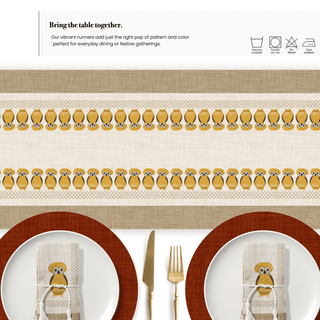 Owl Vanilla Linen Table Runner