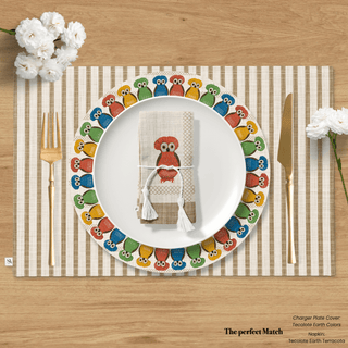 Owl Vanilla Linen Reversible Placemat / Set 2