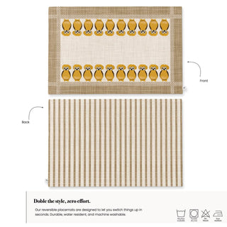Owl Vanilla Linen Reversible Placemat / Set 2