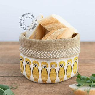 Owl Vanilla Linen Bread Basket
