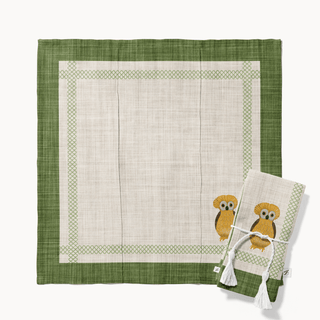 Owl Mustard Earth Moss Linen Napkin