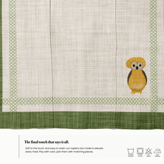 Owl Mustard Earth Moss Linen Napkin