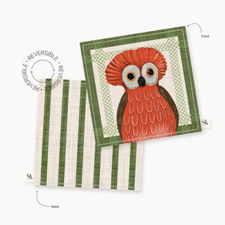 Owl Earth Moss Linen Coaster / Set 4