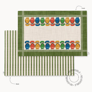 Owl Earth Moss Linen Reversible Placemat / Set 2