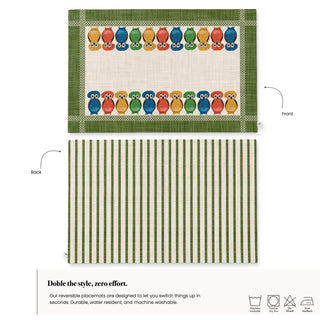 Owl Earth Moss Linen Reversible Placemat / Set 2