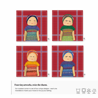 Red Worry Doll Coaster / Set 4