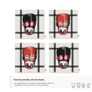 White Monkey Mask Coaster / Set 4